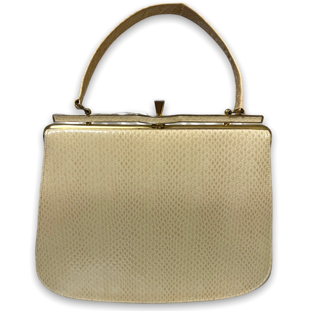 Vintage 1960's Naturalizer Leather Handbag Faux Snake Skin Ivory